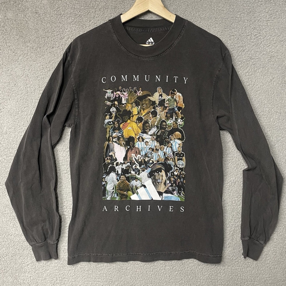 Adidas Community Archives Long Sleeve Tee Gray Graphic Shirt Small Mens